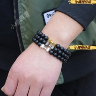 Dumbbell Bracelet🧨 Black Frosted Stone Dumbbell Barbell Elastic Bracelet Couple Trendy Japanese Kore