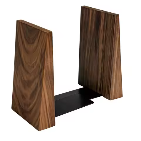 Walnut Book Ends Hold Heavy Books7x6x5in Wood Bookends for Office Desk Non Skid, Decorative Walnut B