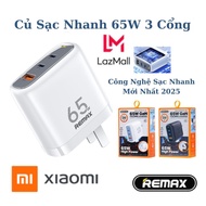 DEAL HỜI SALE 50% CHÍNH HÃNG Củ sạc Cốc Sạc nhanh 3 cổng GaN 65W Remax RP-U60 Củ sạc nhanh 65W 3 cổn