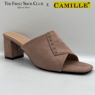 Camille Ladies Women Faux Suede Casual Slip-On Peep Toe Mid-Heeled Mules Shoe Kasut Wanita 211-711