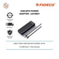 FIDECO(HKG010C)-10 PORT TYPE-C(A-C) USB3.2 GEN1 5GB HUB WITH POWER 12V/4A - UH158GY