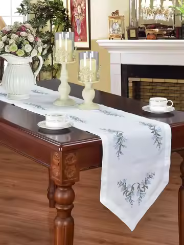 RD2101 Camellia Casa Blue Harebell Cross Stitch Table Runner, Cotton, Elegant, Embroidery, Floral, R