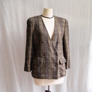 DAKS咖格子毛料西裝外套中古古著外套 vintage