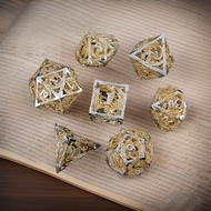 7Pcs Hollow Metal Dice Set, Dragon Pattern Hollowed Polyhedral Dice, Metal DND Dice for Tabletop Rol