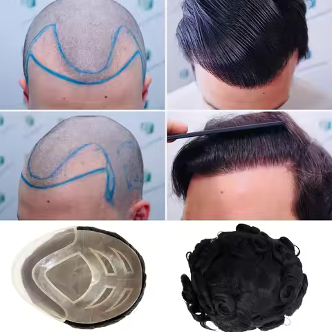 Toupee for Men Human Hair Wigs Men Toupee FPM Prosthesis Units Patch Curly Wave Toupee Hair Real Hum