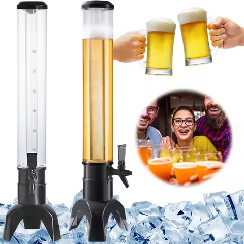 3L Beer Dispenser Beer Tower with Spigot & Ice Tube Beverage Dispenser LED Light Tabletop Liquor Dis