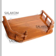 SLK หิ้งพระ ไม้สัก หิ้งสำหรับวางพระ ติดหนัง ขนาด 60*36 ซม. มุมหยัก หิ้งพระไม้สักแท้ สีย้อมไม้สัก หิ้