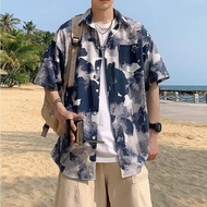 เสื้อเชิ้ตแขนสั้นผ้าไหมน้ำแข็งผู้ชายบางชายหาดฮาวายเสื้อแจ็คเก็ตหลวมขนาดใหญ่  Ice silk short-sleeved 