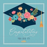 Floral Grad Cap Party Napkins 40 Count | 2 Packs of 20CT Lunch Napkins, Graduation Theme