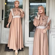 Gamis Loli Dress Syakila Lebaran Muslimah Wanita Model Rompi Tille Bordir Leher Pita