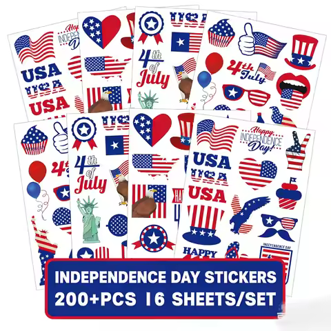 16 Sheets Patriotic Stickers American Flag Heart Shaped Decals Star Stripe Label Stickers for 4th of