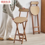 ST-🚤Wenzhi Foldable High-Leg Stool Rattan Backrest Bar Chair Home Portable Space-Saving Dining Room High ChairE9 MWDF