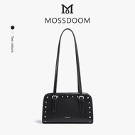 MOSSDOOM Veyla Bag กระเป๋าสะพายไหล่สุดแฟชั่น ขนาดกลาง แต่งขอบด้วยหมุดสีเงิน ให้ลุคเก๋ แมตช์ง่าย