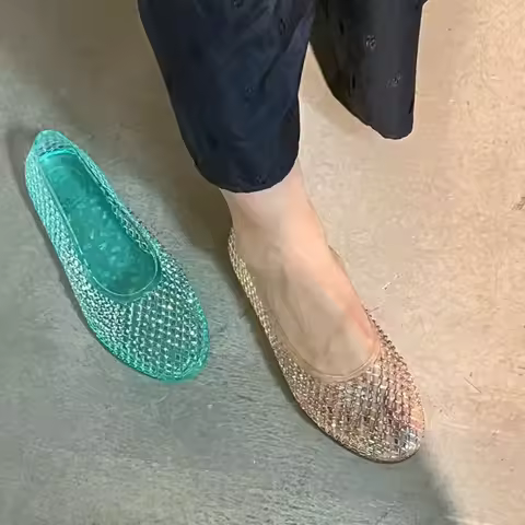 Women's Jelly Shoes Transparent Sandals Lazy Flat Shoes Breathable Flat Shoes