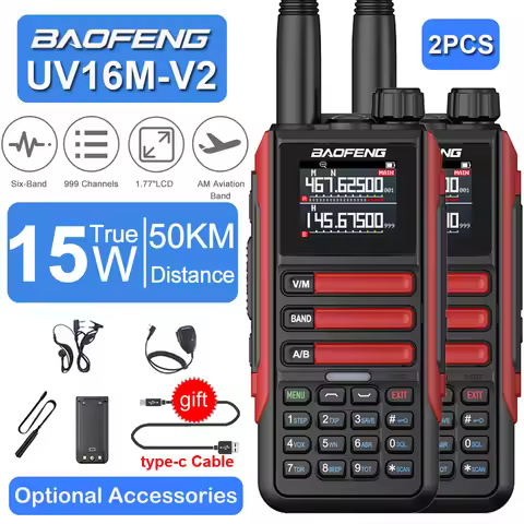 2Pack Baofeng Waterproof Walkie Talkie High Capacity Gain Antenna AM FM 2-Way Radio Full Band 999CH 