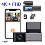 กล้องติดหน้ารถ Kawa Q7 หน้า+หลัง 4K+Full HD แท้ Wi-Fi กลางคืนชัด (Night Mode) F1.6 มุมกว้าง 160 องศา