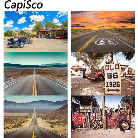 Capisco Route 66 USA Retro Car Shop Natural Scenic Photographic Background Photography Backdrops For