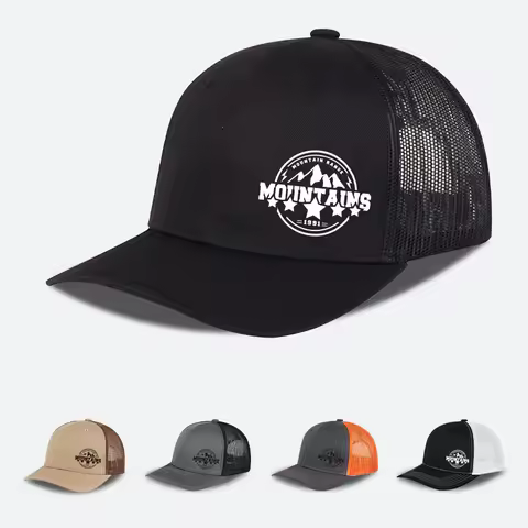 MOUNTAINS Logo Printed Trucker Cap Soft, Comfortable, Adjustable Retro Outdoor Style, Rugged Fashion