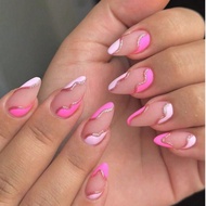 24Pcs Long Stiletto False Nails Wave Peals Decorated Wearable French Fake Nails Press On Nails Leopa