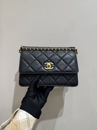 Chanel 黑金鏈條手袋 香奈兒chanel 荔枝紋牛皮金釦鏈條包 斜孭袋 芯片