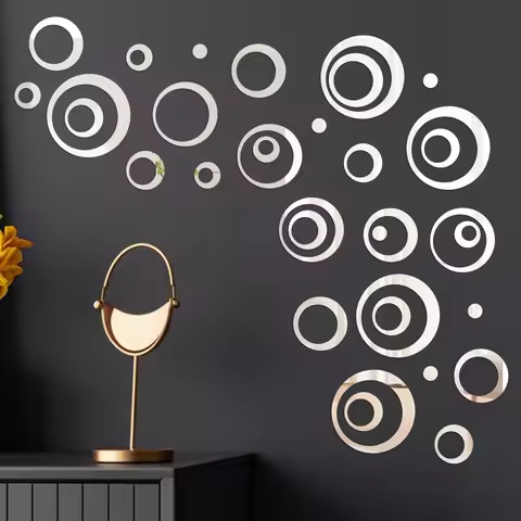 24/36pcs Circle Mirror Sticker Self-Adhesive DIY Wall Sticker Circle Bubble Wall Bathroom Washstand 