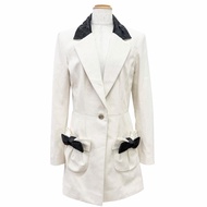 全新 △CHANEL P70569V62000 100% 棉質布料，真絲襯裡，Coco 紐帶，絎縫RIBON長款修身外套，象牙白/黑色，36 碼，法國製造，女士