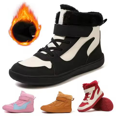 2026 New Kids Barefoot Snow Boots Wide Toe Winter Warm Fur Lined Shoes for Boys Girls Cold Weather O