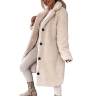 Women Trench Coat Plush Thicken Overcoat Autumn Winter Single-breasted Teddy Jacket Long Style Outwe