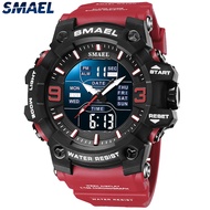 SMAEL นาฬิกาสปอร์ตสำหรับผู้ชายนาฬิกาแฟชั่นผู้ชายหน้าปัด LED ดิจิตอลควอตซ์กันน้ำมัลติฟังก์ชั่นนาฬิกาผ