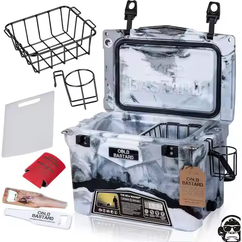 20-Quart Cold-Resistant Red and Camouflage Sand Gray Premium Ice Chest with Accessories, Free Shippi