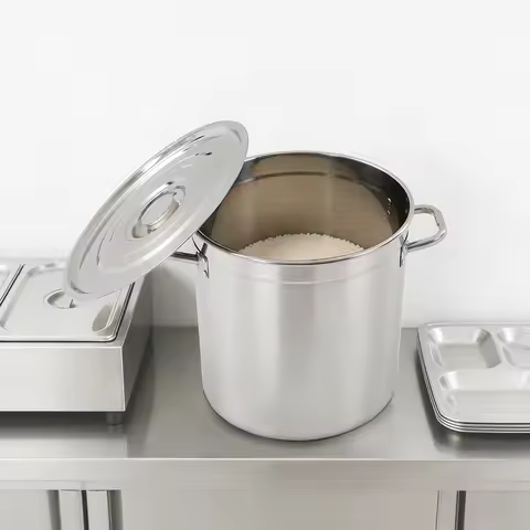 Stainless Steel Soup Pot, 35L/30Qt Large Capacity Cooking Pot 13.78*13.78in with Lid, for Simmering 
