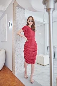 Minirin M38 Swiped siding pleat dress ชุดคลุมท้องแฟชั่น ชุดให้นมแฟชั่น ชุดคลุมท้องทำงาน ชุดให้นมทำงา