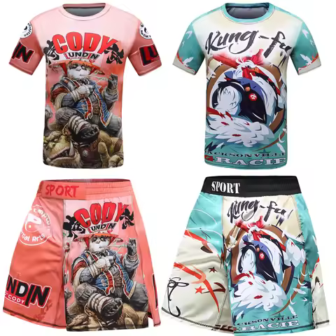 Kids Boxing Sportsuit For MMA Jiu jitsu gi Rashguard Fight Shorts Compression T-shirt Set Tear Resis