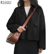 ZANZEA Women Korean Fashion Suit Collar Pockets Long Sleeve Blazer