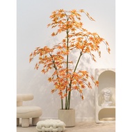 Artificial Maple Tree, Red Maple Fake Tree, Large Indoor Potted Plant for Home Living Room, Window D