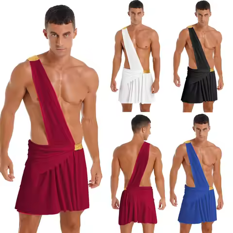 Men's Ancient Greek God Toga Costume One-Shoulder Harness Mr. Prince Party Costume Ancient Greek Ski