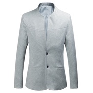 Two-button Suit Jacket Men Slim Fit Blazer Men's Slim Fit Stand Collar Blazer Jacket for Business Workwear Stylish Solid Color Suit Coat with Two Buttons Pockets