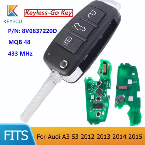 KEYECU for Audi A3 S3 2012 2013 2014 2015 P/N: 8V0837220D, 8V0 837 220 D Keyless Remote Car Key 3 Bu