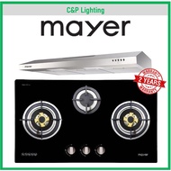 (Hood + Hob Bundle) Mayer 78cm 3 Burner Glass Hob MMGH773HI + 90cm Stainless Steel Cooker Hood MMSL901SM