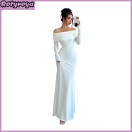 Rotyroya Women Off-shoulder Evening Dress High Elasticity Women Dress Elegant Off Shoulder Maxi Dres