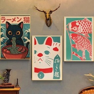 WGYD 1PC Japanese Vintage Art Food Cultural Lucky Cat Daruma Poster Art Waterproof Paper Sticker Cof