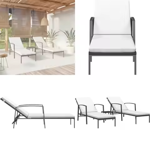 Patio Lounge Chair with Cushion, Outdoor Sun Lounger, Black Poly Rattan, 11.8x11.8x12.2 Inches