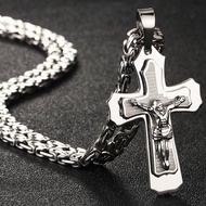 Spanish/English Bible Jesus Crucifix Cross Pendants Stainless Steel Byzantine Chain Necklaces for Me
