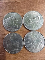 美國50州25美分紀念幣 Idaho 2007, Indiana  2002, Iowa  2004, Kentucky 2001