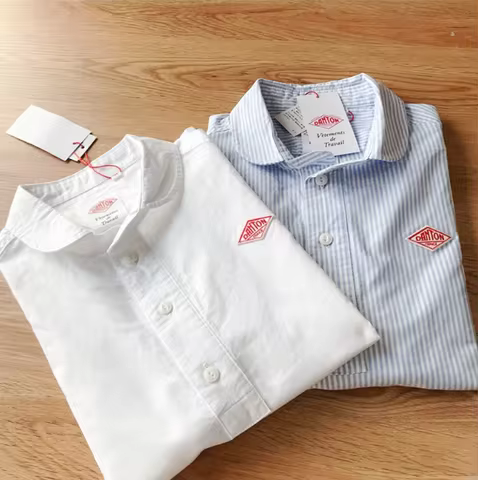 New Arrival! Vintage Cute Small Collar f Button Ox Cloth ort Sve irt 2 Colors Straight Cut Cotton Wo