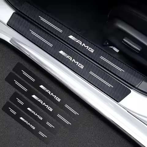 4Pcs Carbon Fiber Car Door Threshold Plate Stickers For Mercedes Benz AMG A B C E G CLA W211 W203 W2