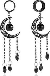 2PCS Hypoallergenic Stainless Steel Elegant Moon Dangle Gauges Ear Plugs Hangers for Stretched Ears 