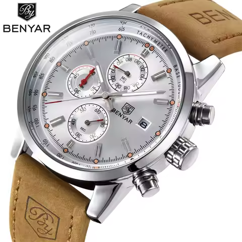 BENYAR Chronograph Sport Mens Watches Top Brand Luxury Quartz Watch Clock All Pointers Work Waterpro