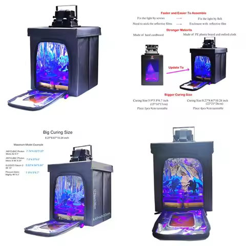 3D Printer Resin Curing Station DIY Curing Enclosure with UV Light UV Lamp Solar Turntable for 405nm