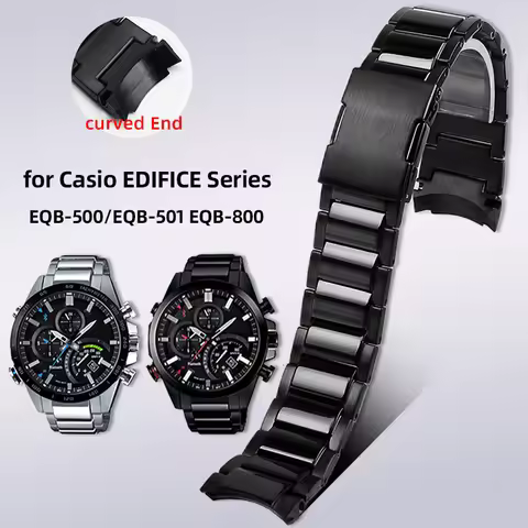 For Casio EDIFICE EQB-500/EQB-501/EQB-800 EQB-800BL watch band 22mm curved End Watchstrap mens Silve